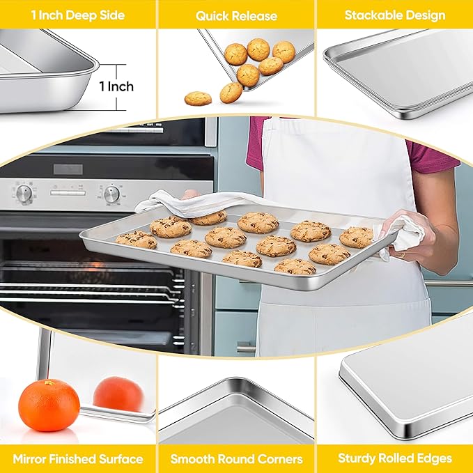 Homikit 2 Pack Baking Sheet, 16x12 Inches Stainless Steel Cookie Sheets for Baking, Large Toaster