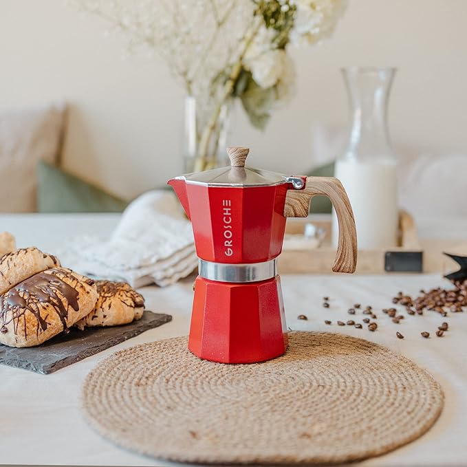 GROSCHE Milano Stovetop Espresso Maker Moka Pot 3 espresso Cup - 5oz, Red - Cuban Coffee Maker