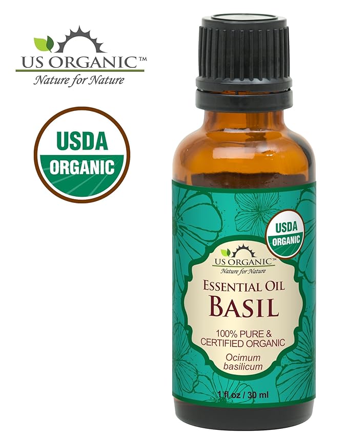 US Organic 100% Pure Basil Essential Oil - USDA Certified Organic, Steam Distilled W/Euro droppers
