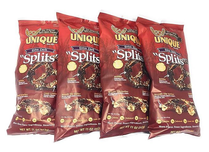 Unique Extra Dark Pretzel Splits, 11 Oz. Bag (Four - 11 Oz. Bags) by Unique Pretzels