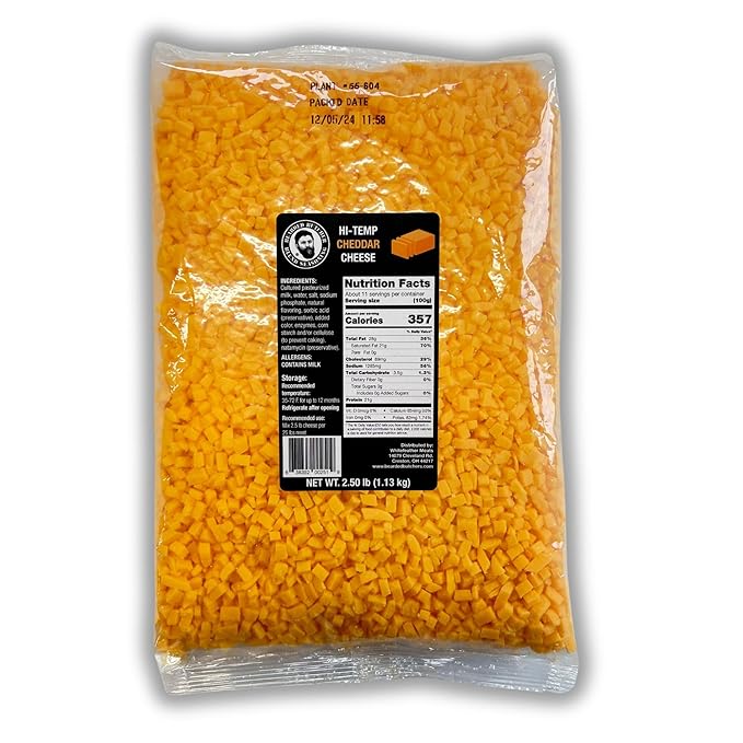 Bearded Butchers High-Temp Cheddar Cheese 2.5 lbs ??Shelf-Stable 1/4" Cubes for Up to 25 lbs of