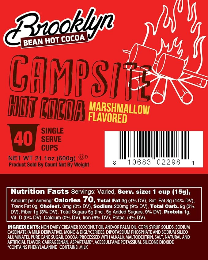 Brooklyn Beans Campsite Chocolate Mashmallow Hot Cocoa Pods, Compatible with K Cup Brewers