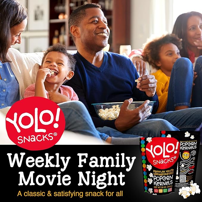 YOLO! Gourmet Virtually Hulless Popcorn Kernels, Premium White Butterfly Popping Corn, Non GMO
