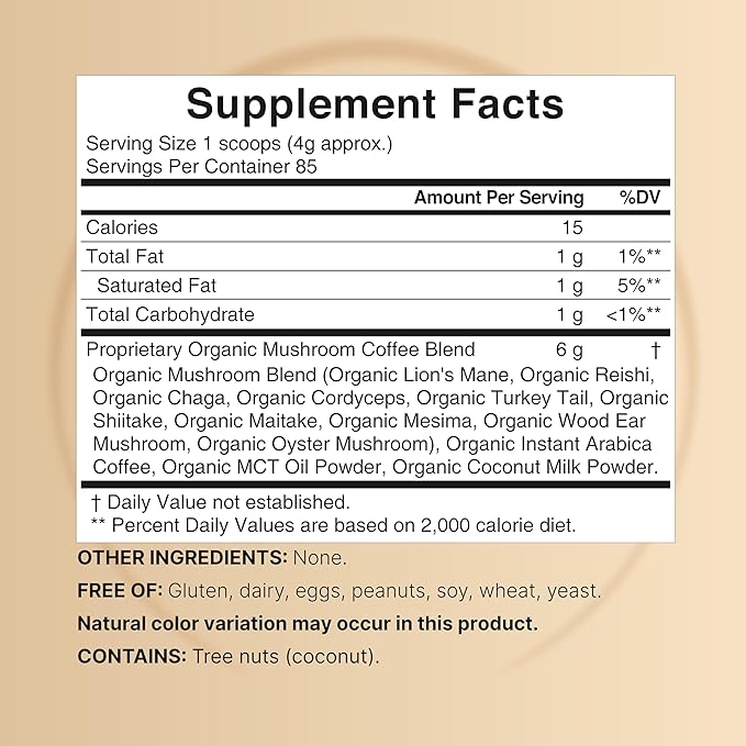 NatureBell Organic Mushroom Coffee with MCT Oil, 12oz (85 Servings) | 10-in-1 Adaptogenic Blend