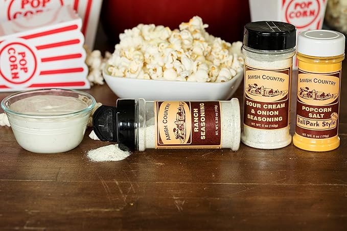 Amish Country Popcorn | Seasoning Variety Pack | Ballpark Style ButterSalt - 5.5 oz, Ranch - 5.5 oz