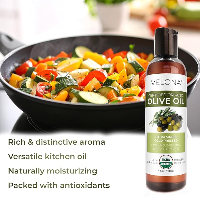 velona USDA Certified Organic Olive Oil - 4 Fl Oz | 100% Pure and Natural Carrier Oil | Extra