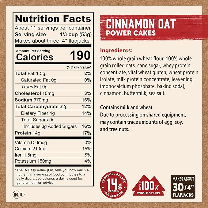 Kodiak Cakes Protein Pancake Power Cakes, Flapjack and Waffle Mix, Cinnamon Oat, 20 Ounce (Pack of