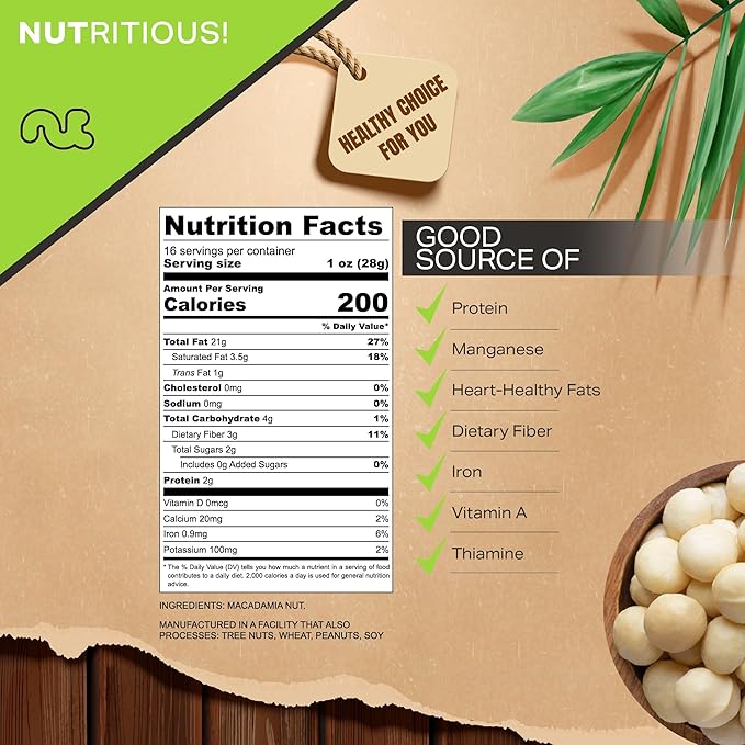 NUT CRAVINGS - Roasted Macadamia Nuts - No Shell, (16oz - 1 LB) Bulk Nuts Packed Fresh in