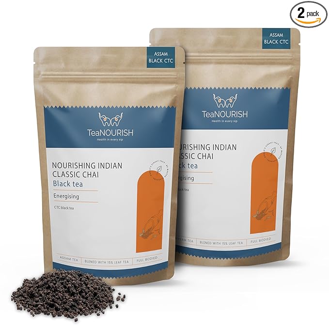 TeaNOURISH Nourishing Indian Classic Chai Tea | Full Bodied Assam CTC Tea Blended with 15% Black