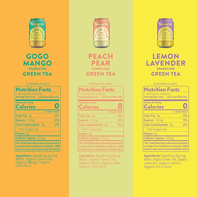 Tama Tea Sugar-Free Sparkling Green Tea Variety Pack – Organic & Naturally Energizing, Zero