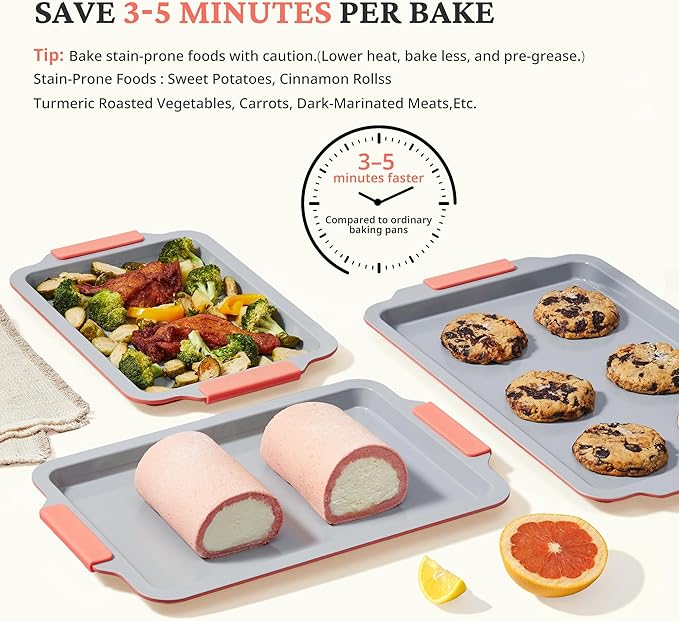 BRONYPRO Non Stick Ceramic Baking Sheet Pan Set of 3, Natural Non Toxic Cookie Sheets for Baking
