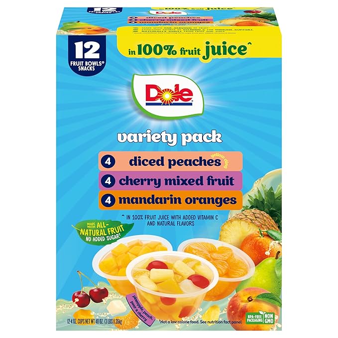 Dole Diced Peaches, Mandarin Oranges, and Cherry Mixed Fruit in 100% Juice Variety Pack - Dole
