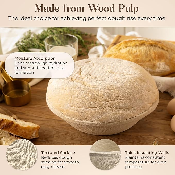 13" Oval Wood Pulp Banneton Bread Proofing Basket ??1.5LB Brotform, Grooved Pattern??Non-Stick