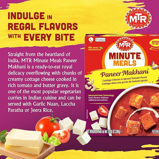 MTR - Minute Meals: Paneer Makhani - Cottage Cheese in Spiced Tomato Puree - Tasty Indian Meal with