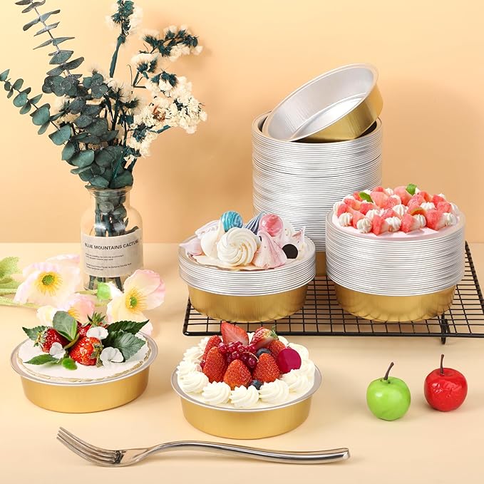 Beasea Aluminum Ramekins 100 Pack, 7.3oz 215ml Disposable Ramekins Foil Cups No Lids 4" Baking