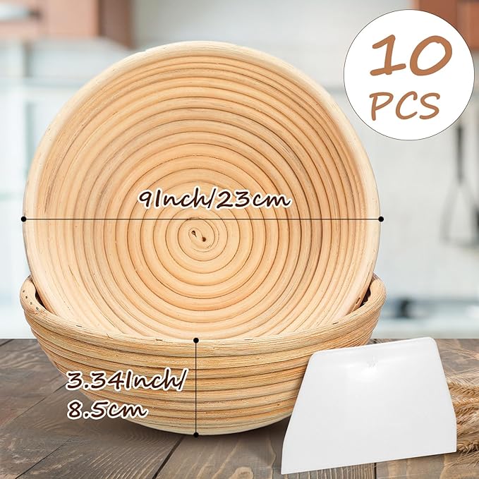 Patelai 10 Pieces Banneton Bread Proofing Basket Round Sourdough Proofing Basket Banneton Basket