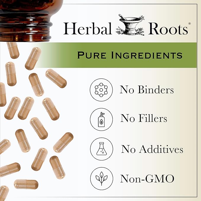 Herbal Roots Organic 8 Mushroom Blend Supplement Capsules - 100% Fruiting Body Extracts - Wellness
