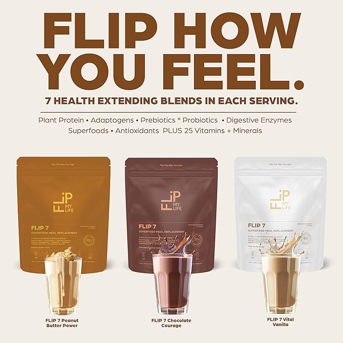 Flip 7 Natural SuperFood, Plant-Based Protein, Complete Meal Replacement to Support Healthy Gut, 7