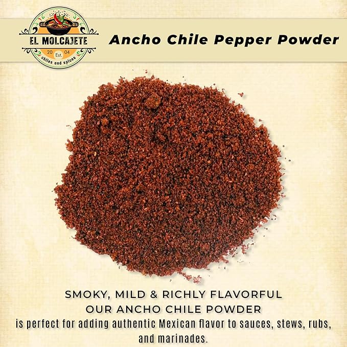 Ancho Chile Powder 4 oz Premium Single Ingredient From Mexico El Molcajete Brand for Sauces, Salsa