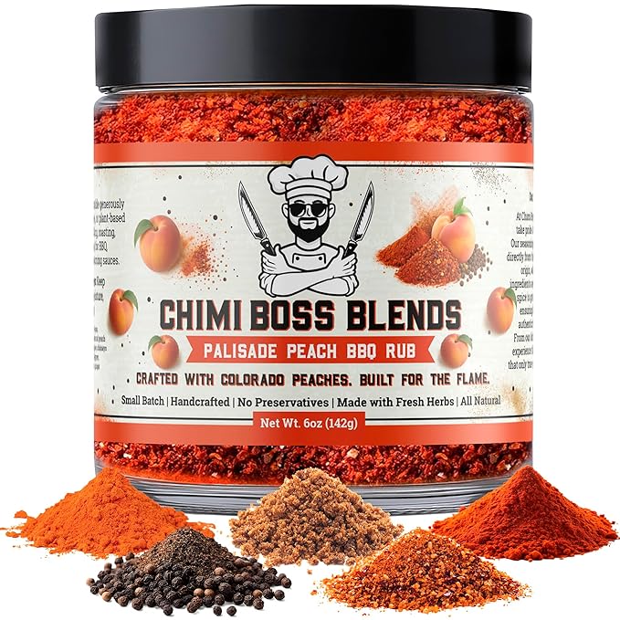 Chimi Boss Blends Palisade Peach BBQ Seasoning, 6oz ??Sweet & Smoky Peach Dry Rub for Grilling