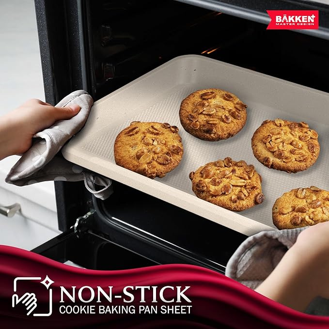 BAKKEN Kitchen Baking Pans - Nonstick White Coating, 13.58’’ × 9.65’’ Commercial Grade Carbon Steel