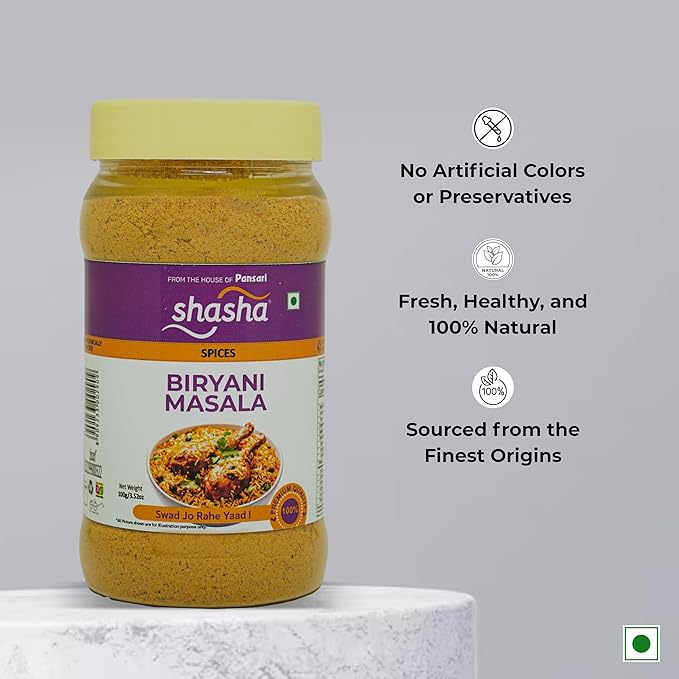SHASHA Biryani Masala Seasoning Mix – 3.52 oz (Pack of 3) – Perfect for Chicken, Meat & Vegetable