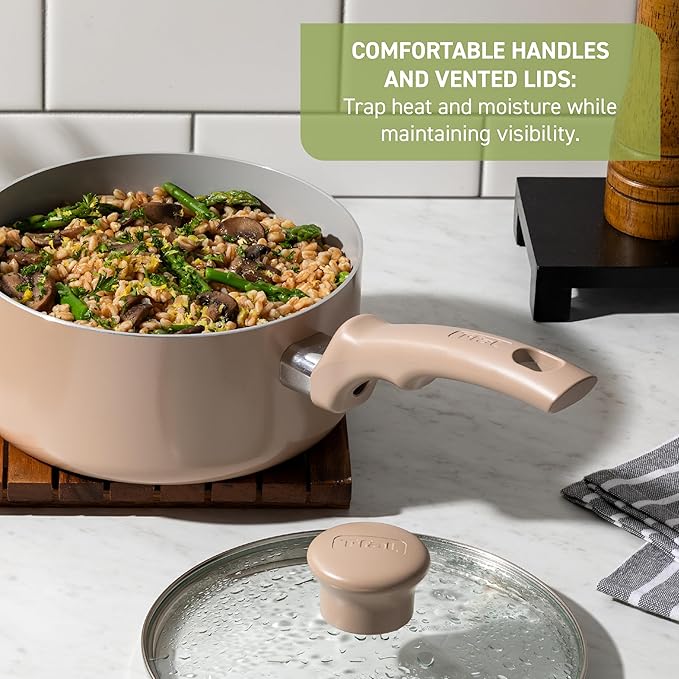 T-Fal Refresh Ceramic Pots and Pans Set, 20-Piece Nonstick Cookware Set, Stockpot, Griddle, Frying