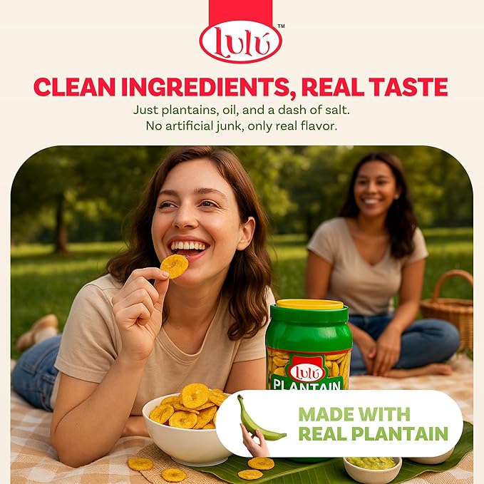 LULU Plantain Chip Coins ??Original Flavor, 20 oz Jar ??Crunchy Plantain Slices ??No Artificial