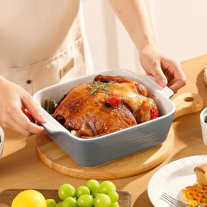 DOWAN 8x8 Baking dish, Square Baking Pan, Ceramic Casserole Dishes for Oven, Cake Pan with Handle