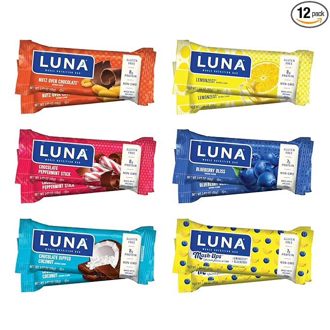 LUNA Bar - Variety Pack - 6 Flavors - Snack Bars - Non-GMO - Gluten-Free Protein Bars - Made with