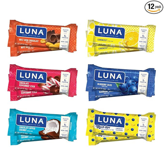 LUNA Bar - Variety Pack - 6 Flavors - Snack Bars - Non-GMO - Gluten-Free Protein Bars - Made with