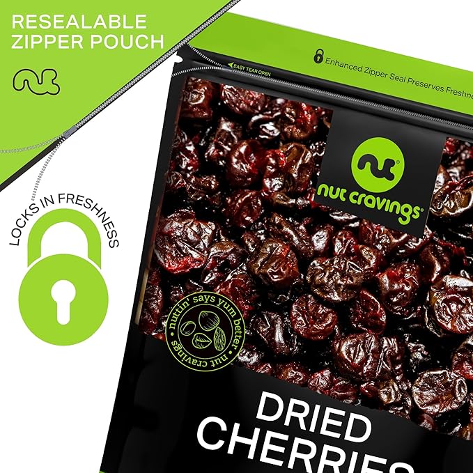 NUT CRAVINGS - Sun Dried Sour Tart Cherries, Lightly Sweetened, Unsulphured (32oz, 2 LB) Bulk Dry