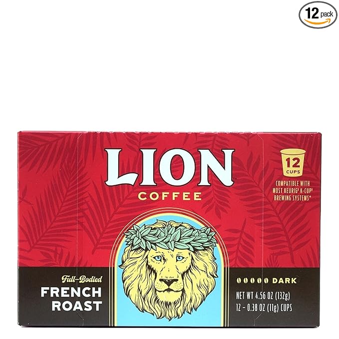 Lion Coffee French Roast Coffee Pods - Single-Serve Pods - Bold Dark Roast - Arabica Coffee