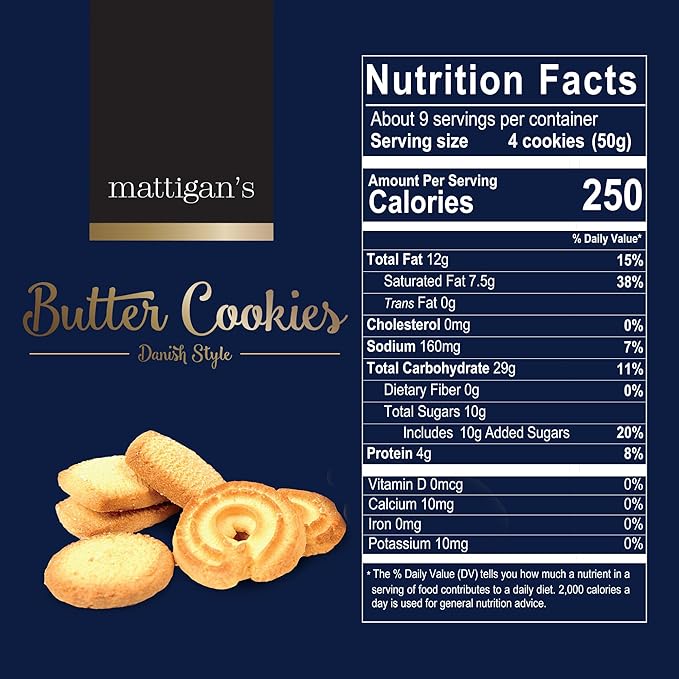 Mattigan's Butter Cookies Traditional Danish Style Cookie Assortment, 16 Oz Tin, Gourmet Gifts for