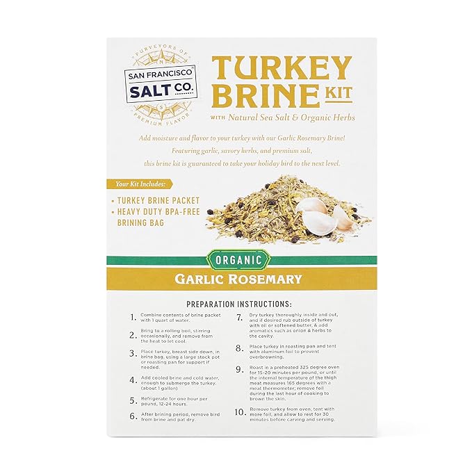 Organic Turkey Brine Kit - 13 oz. Garlic Rosemary Brine with BPA-Free Brine Bag for Whole, Smoked