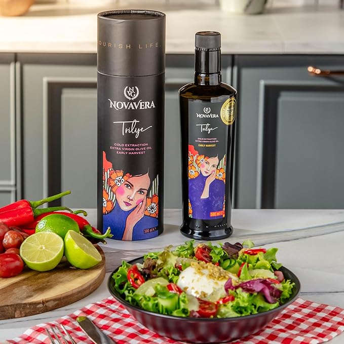 NVG NOVAVERA Trilye Polyphenol Rich Olive Oil, Medium, Pungency and Fruitiness With a Peppery