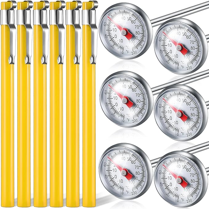 Xuhal 6 Pcs Stainless Steel Kitchen Thermometer with 5 Inch Long Stem 1 Inch Dial Thermometer Milk