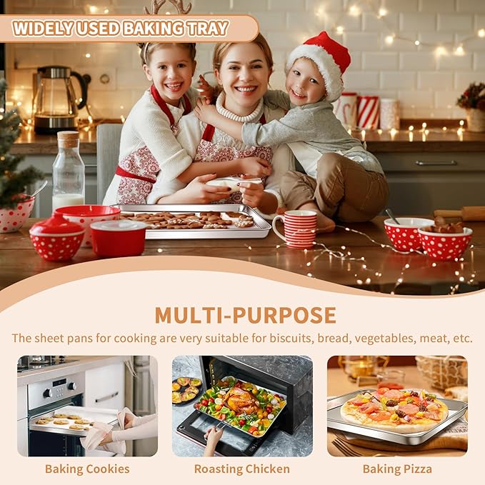 Stainless Steel Baking Sheet Set of 2, Deedro Cookie Sheet Metal Baking Pan Oven Tray, Non Toxic &