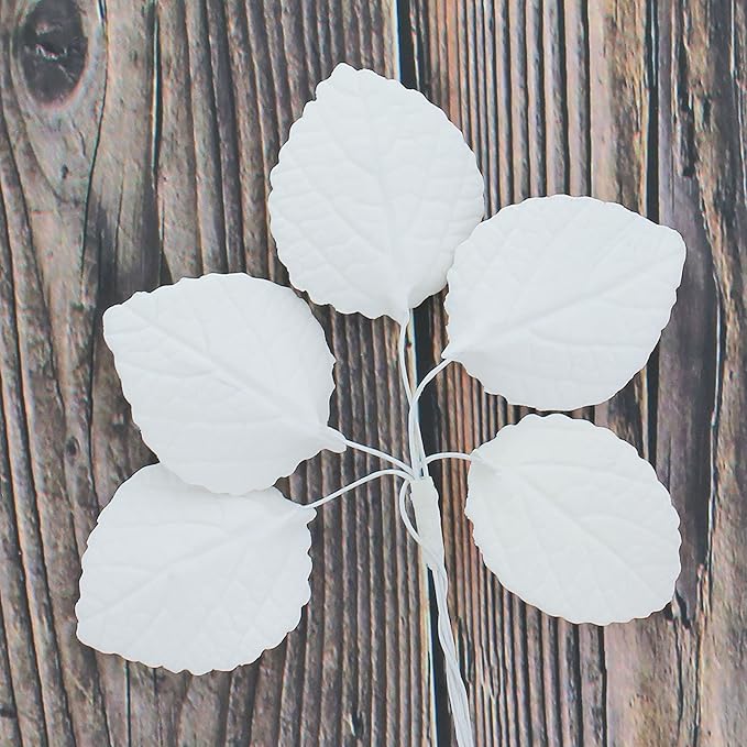 Global Sugar Art Hydrangea Leaves Sugar Cake Flowers Small White, 15 Count by Chef Alan Tetreault