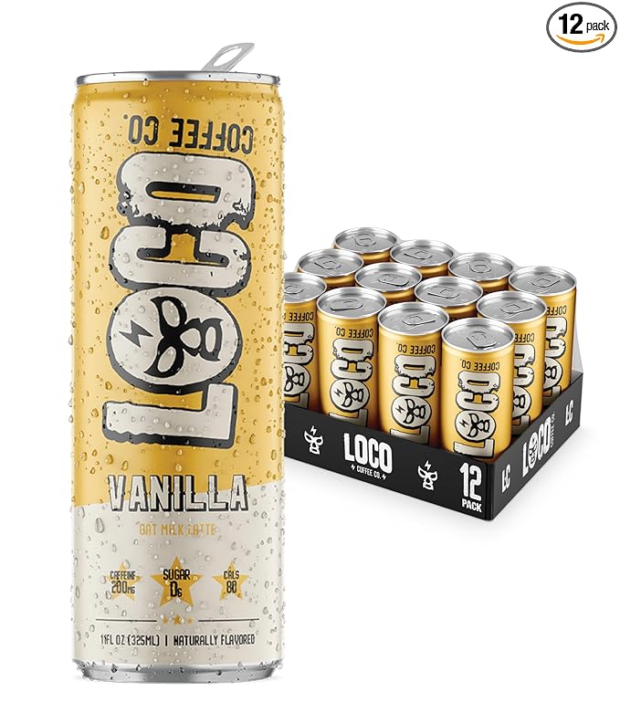 Loco Coffee Vanilla Latte 11 Ounce Can, 12 Count | Zero Sugar, 200mg Caffeine | Gluten Free and