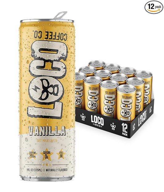 Loco Coffee Vanilla Latte 11 Ounce Can, 12 Count | Zero Sugar, 200mg Caffeine | Gluten Free and