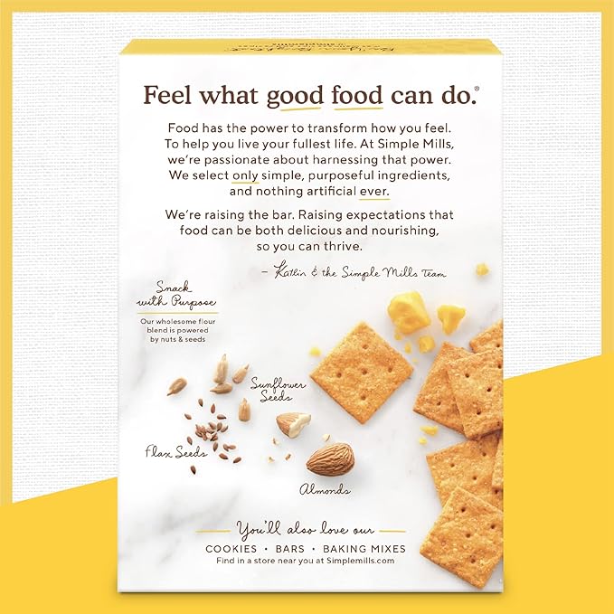 Simple Mills Almond Flour Crackers, Farmhouse Cheddar - Gluten Free, Healthy Snacks, 4.25 Ounce