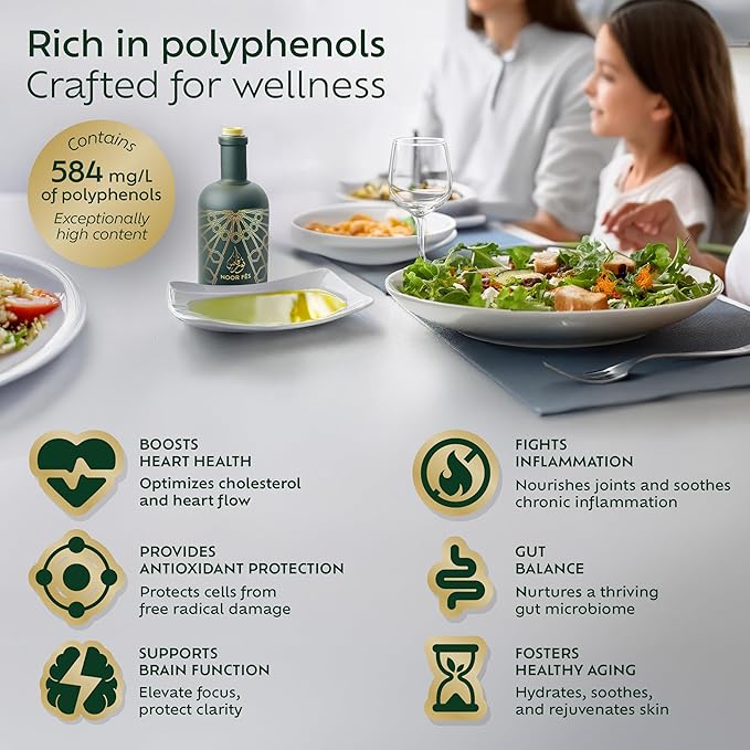 NOOR FÈS USDA Organic | 20+ Awards 584 mg/kg Polyphenol Rich | Premium Extra Virgin Olive Oil |