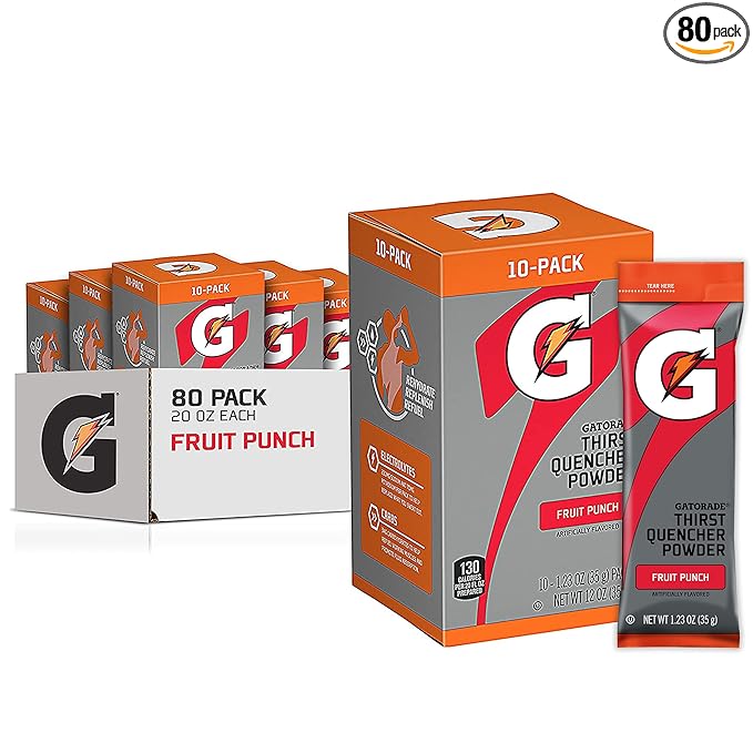 Gatorade Thirst Quencher Powder, Fruit Punch, 1.23oz Packets, Makes 20 ounces ,80 Count (Pack of 1)