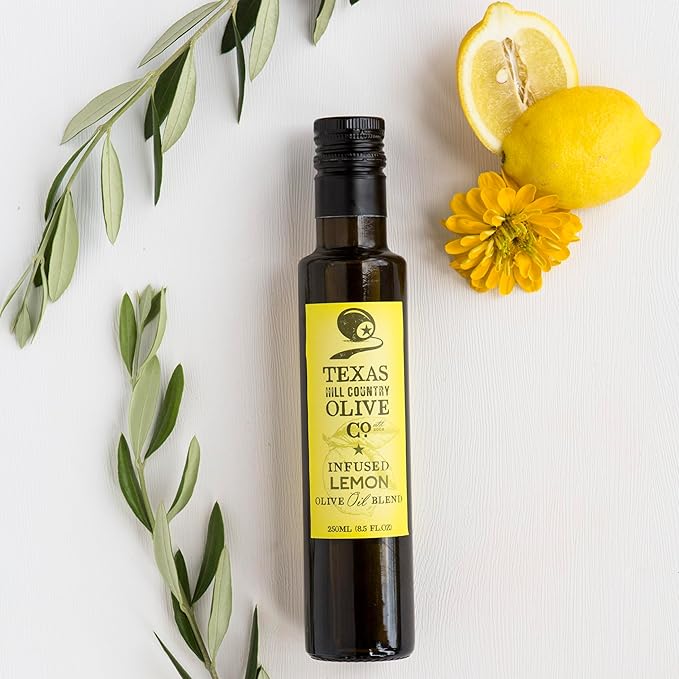 Texas Hill Country Olive Co Lemon Infused Olive Oil - Cold Pressed Gourmet EVOO Olive Oil - Great