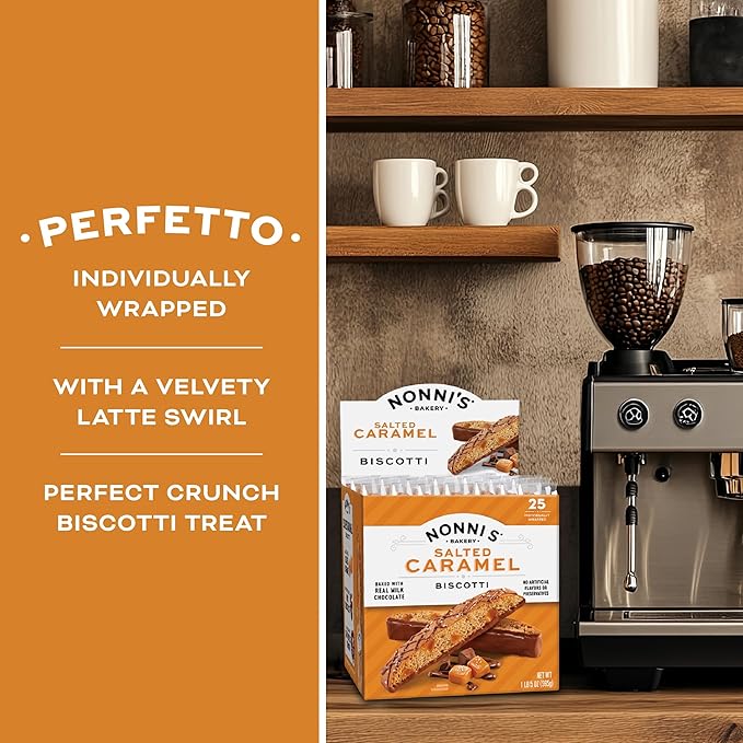 Nonni's Salted Caramel Milk Chocolate Biscotti Cookies ??Individually Wrapped Italian Coffee Snack
