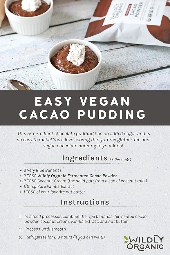 Wildly Organic Fermented Cacao Powder 8 Oz Bag - Organic, Non-Alkalized, Minimally Processed, Raw