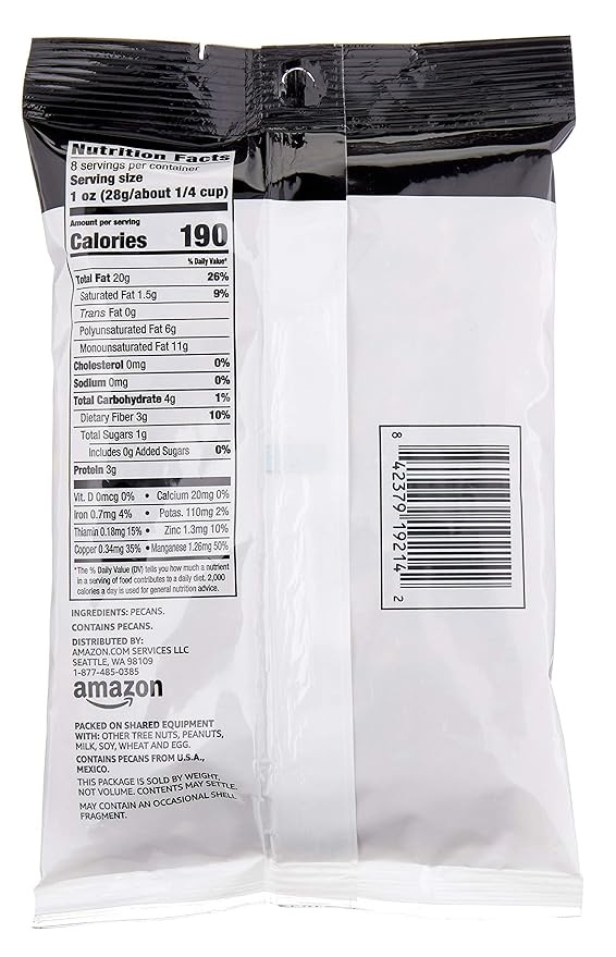 Amazon Brand - Happy Belly Pecan Halves, No Added Salt, 8 ounce (Pack of 1)