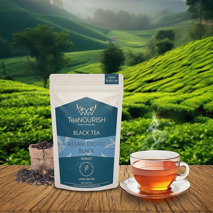TeaNOURISH Assam Exotic Black Tea | Unblended Loose Leaf Tea | Robust & Full Bodied | Freshly
