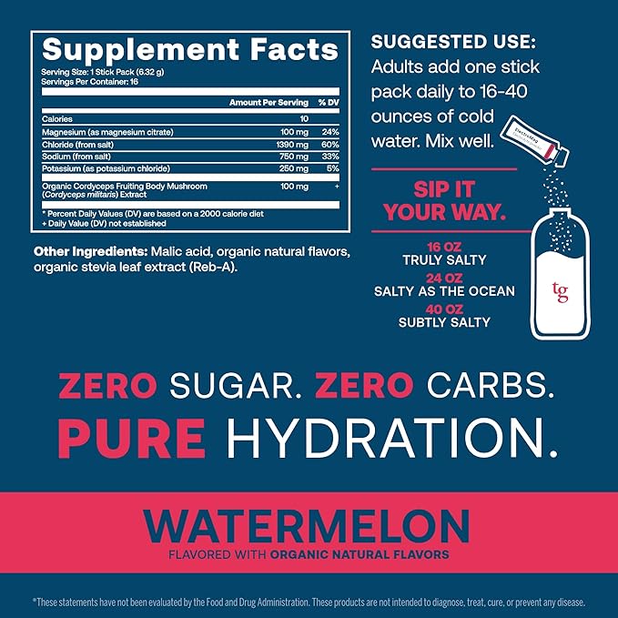 True Grace ElectroMag - 16 Stick Packs - Watermelon - Electrolyte Powder for Rapid Hydration